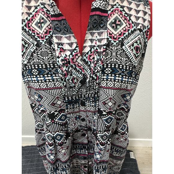 Sleeveless Aztec Print Dress Colorful Tribal Sleeveless Mini Dress - Picture 2 of 7